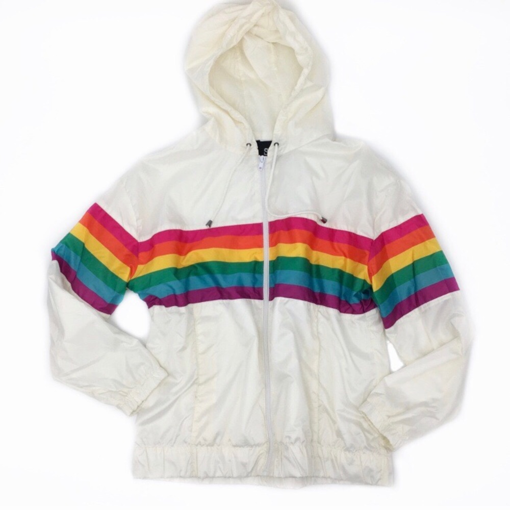 Ivory Rainbow Windbreaker Full Zip Pocketed